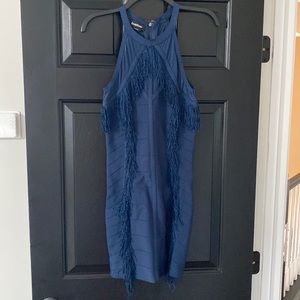Bebe royal blue fun fringe dress